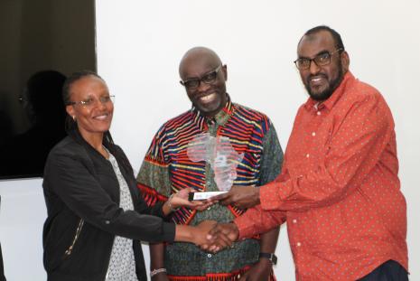From Left to Right: Laboratory Manager Irene Mwangi, DIrector Prof. Walter Jaoko and IAVI's Bashir Farah