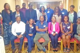 Dr. Marianne Wanjiru Mureithi (seated in the front row in pink) together with other African researchers at the Global HIV Vaccine Enterprise workshop in Kigali, Rwanda. 